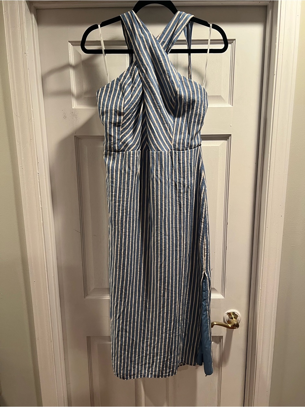 Lulu's Blue & White Striped Cross-Back Midi